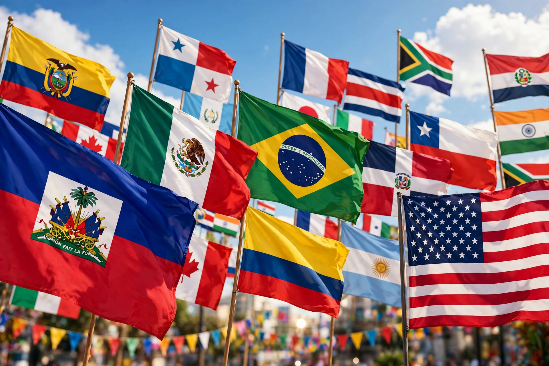 Flags from many countries gathered together, representing languages and cultures around the world